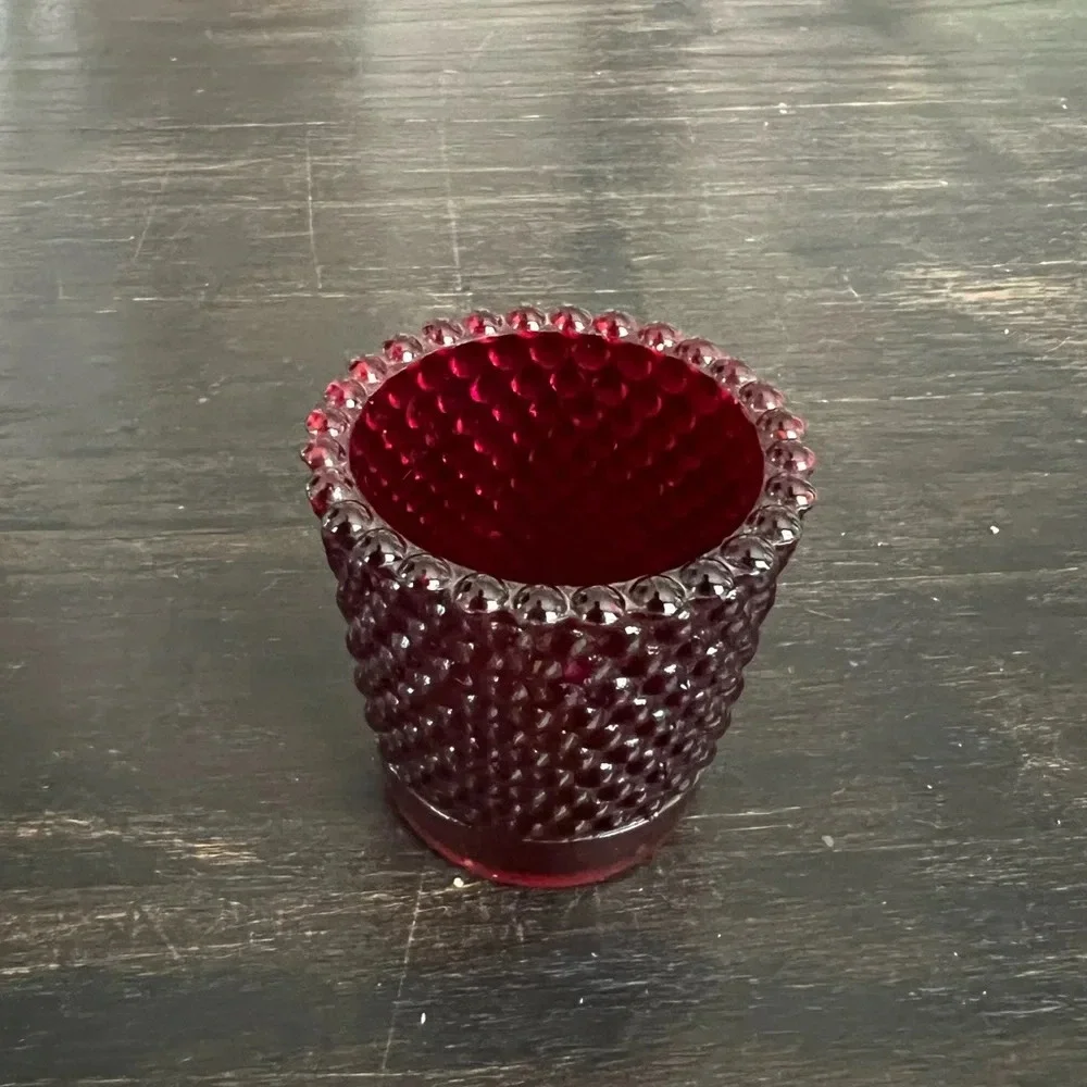 Vintage Red Glass Hobnail Votive Candle Toothpick Matchstick Trinket Holder